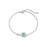 "Infinite Embrace" March Birthstone Aquamarine Infinity Symbol Sterling Silver Bracelet