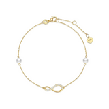 14K Yellow Gold Infinity Bracelet with 4MM Freshwater Pearls Adjustable Bracelet Fine Jewelry