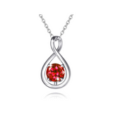 "Infinite Embrace" July Birthstone Ruby Stone Infinity Symbol Sterling Silver Pendant Necklace