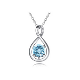 "Infinite Embrace" March Birthstone Aquamarine Infinity Symbol Sterling Silver Pendant Necklace