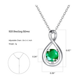 "Infinite Embrace" May Birthstone Emerald Stone Infinity Symbol Sterling Silver Pendant Necklace