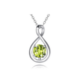 "Infinite Embrace" August Birthstone Peridot Stone Infinity Symbol Sterling Silver Pendant Necklace