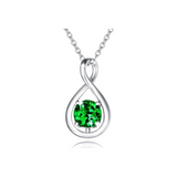 "Infinite Embrace" May Birthstone Emerald Stone Infinity Symbol Sterling Silver Pendant Necklace