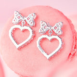 "Bow For Princess" Pink Bow And Heart Shape Sterling Silver Earrings