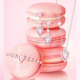 "Pink Moment" Pink Heart Sterling Silver Necklace With White Pearl and CZ Stones