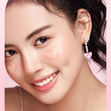 "Sweetheart" Pink Heart Drop Dangling Sterling Silver Earrings With White CZ Stones
