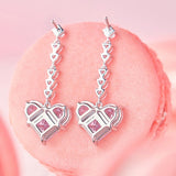 "Sweetheart" Pink Heart Drop Dangling Sterling Silver Earrings With White CZ Stones
