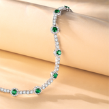 FANCIME "Glamour Radiance" May Birthstone Emerald Station Tennis Sterling Silver Bracelet
