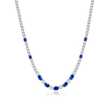 "Glamour Radiance" September Birthstone Fancy Cut Blue Sapphire Sterling Silver Tennis Necklace