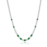 "Glamour Radiance" May Birthstone Fancy Cut Emerald Sterling Silver Tennis Necklace
