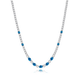 "Glamour Radiance" December Birthstone Fancy Cut Blue Topaz Sterling Silver Tennis Necklace