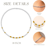 FANCIME "Glamour Radiance" November Birthstone Fancy Cut Yellow Citrine Sterling Silver Tennis Necklace
