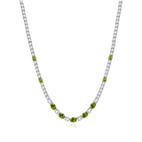 "Glamour Radiance" August Birthstone Fancy Cut Peridot Sterling Silver Tennis Necklace