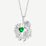 Tree of Life Mother Heart Necklace in Sterling Silver with Emerald