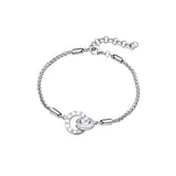 FANCIME "Roman Time" Interlocking Circle Couples Sterling Silver Wheat Chain Bracelets