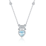 FANCIME "Heart Kiss" Sugar Bow March Birthstone Aquamarine Sterling Silver Necklace