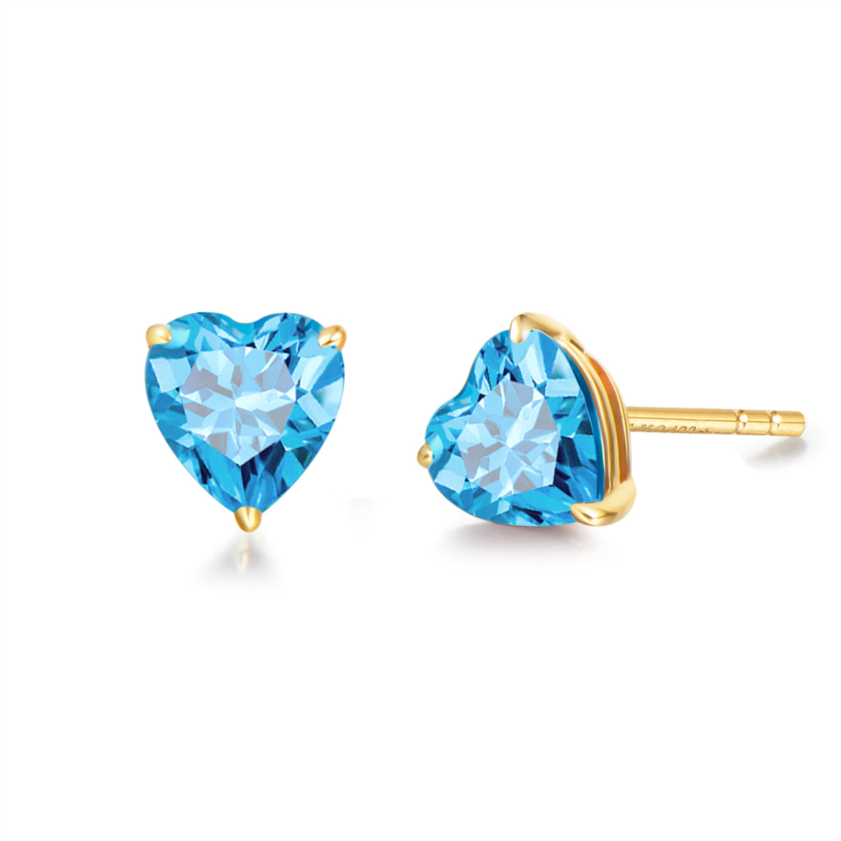 FANCIME Heart Shape 14K Solid Yellow Gold Gemstone Stud Earrings