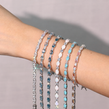 "Glamour Radiance" Fancy Cut Tennis Blue Turquoise Stone Sterling Silver Bracelet