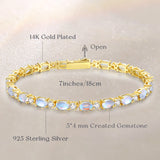 "Glamour Radiance" June Birthstone Fancy Cut Tennis Moonstone Sterling Silver Bracelet