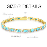 "Glamour Radiance" Fancy Cut Tennis Blue Turquoise Stone Sterling Silver Bracelet