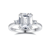 FANCIME Three Stone Emerald Cut Moissanite Sterling Silver Ring