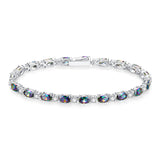 "Glamour Radiance" June Birthstone Fancy Cut Tennis Sterling Silver Bracelet