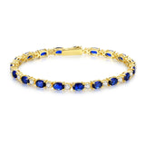 "Glamour Radiance" September Birthstone Fancy Cut Tennis Blue Sapphire Sterling Silver Bracelet