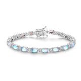 "Glamour Radiance" June Birthstone Fancy Cut Tennis Moonstone Sterling Silver Bracelet