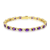 "Glamour Radiance" February Birthstone Fancy Cut Tennis Amethyst Sterling Silver Bracelet