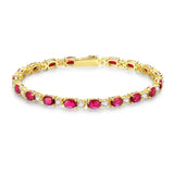 "Glamour Radiance" July Birthstone Fancy Cut Tennis Ruby Sterling Silver Bracelet