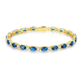 "Glamour Radiance" December Birthstone Fancy Cut Tennis Blue Topaz Sterling Silver Bracelet