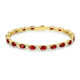 "Glamour Radiance" January Birthstone Fancy Cut Tennis Garnet Sterling Silver Bracelet