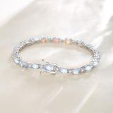 "Glamour Radiance" June Birthstone Fancy Cut Tennis Moonstone Sterling Silver Bracelet