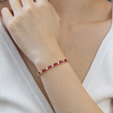 "Glamour Radiance" July Birthstone Fancy Cut Tennis Ruby Sterling Silver Bracelet