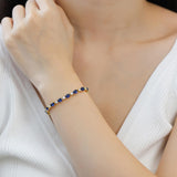 "Glamour Radiance" September Birthstone Fancy Cut Tennis Blue Sapphire Sterling Silver Bracelet