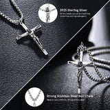 FANCIME Crucifix Cross Polished Sterling Silver Mens Necklace