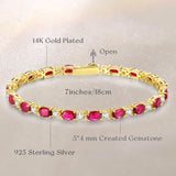 "Glamour Radiance" July Birthstone Fancy Cut Tennis Ruby Sterling Silver Bracelet