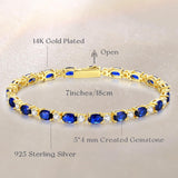 "Glamour Radiance" September Birthstone Fancy Cut Tennis Blue Sapphire Sterling Silver Bracelet