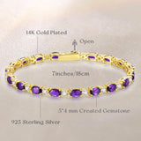 "Glamour Radiance" February Birthstone Fancy Cut Tennis Amethyst Sterling Silver Bracelet