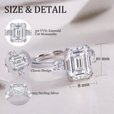 FANCIME Three Stone Emerald Cut Moissanite Sterling Silver Ring