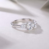 FANCIME Three Stone Round Cut Moissanite Sterling Silver Ring