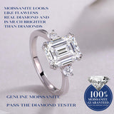 FANCIME Three Stone Emerald Cut Moissanite Sterling Silver Ring