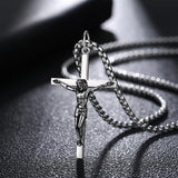 FANCIME Crucifix Cross Polished Sterling Silver Mens Necklace