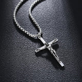 FANCIME Crucifix Cross Polished Sterling Silver Mens Necklace