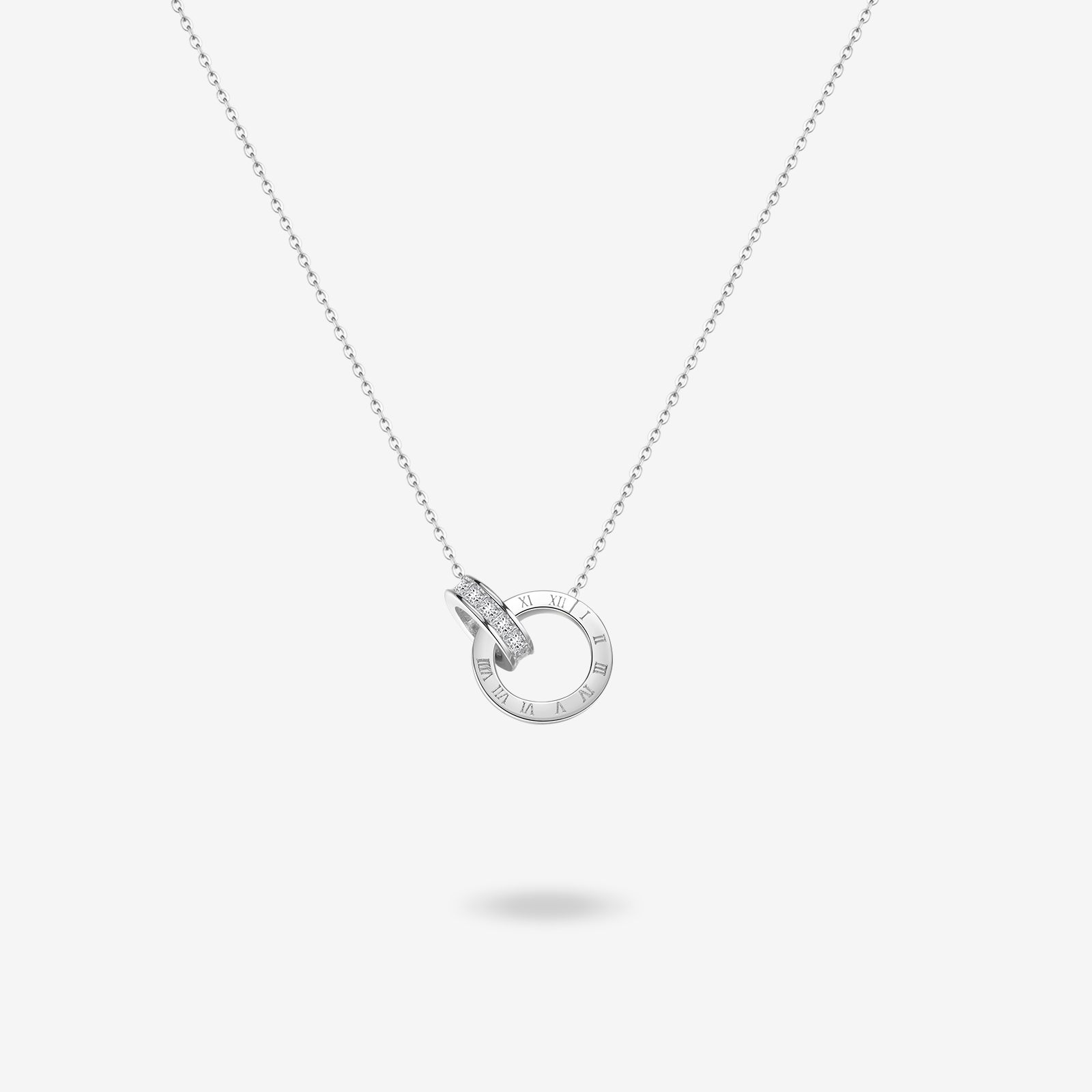 "Roman Time" Interlocking Circle Sterling Silver Necklace