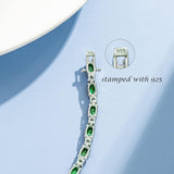 "Glamour Radiance" May Birthstone Fancy Cut Tennis Emerald Sterling Silver Bracelet