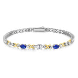 FANCIME "Eternal Duo" September Birthstone Sapphire Sterling Silver Tennis Bracelets