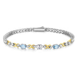 FANCIME "Eternal Duo" March Birthstone Aquamarine Sterling Silver Tennis Bracelets