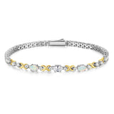 FANCIME ""Eternal Duo" October Birthstone Opal Sterling Silver Tennis Bracelets