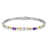 FANCIME "Eternal Duo" February Birthstone Amethyst Sterling Silver Tennis Bracelets